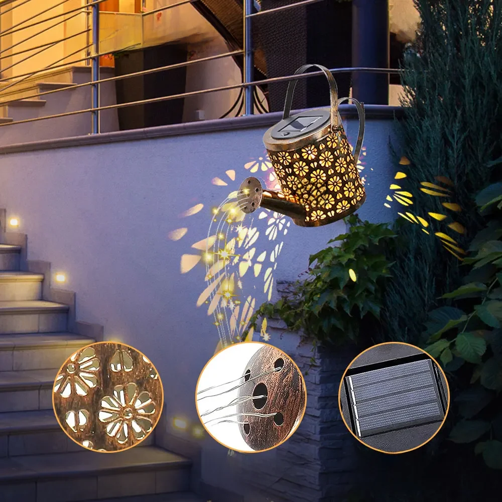 Solar-Gießkanne Licht Retro-Metall 36LED Wasserkocher Lichterkette Wasserdicht hängende Solar