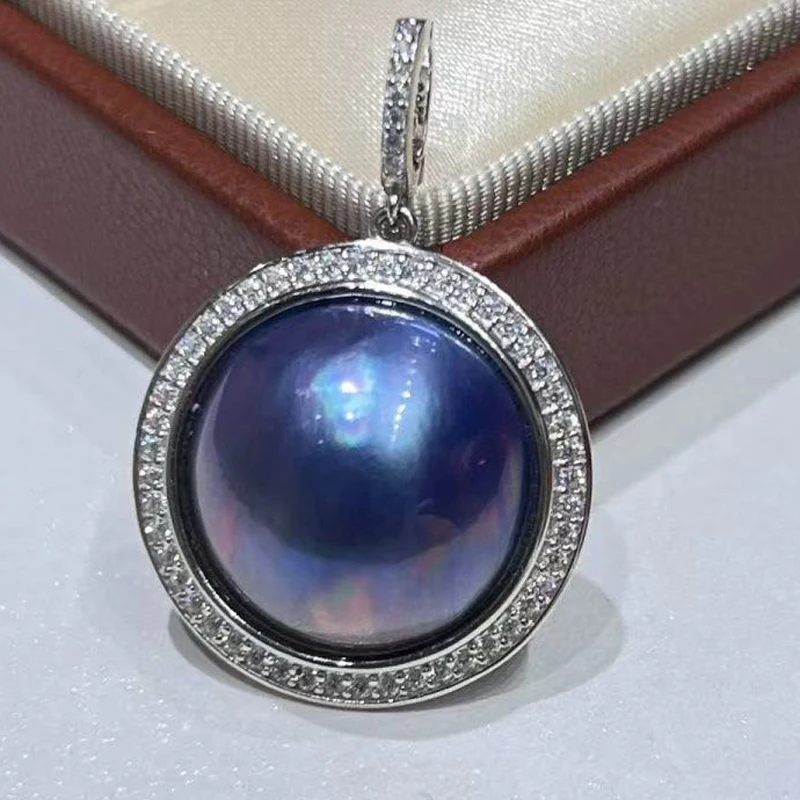 Colgante de Perla Mabe Natural Blanca y Azul de 15-16 mm al por Mayor