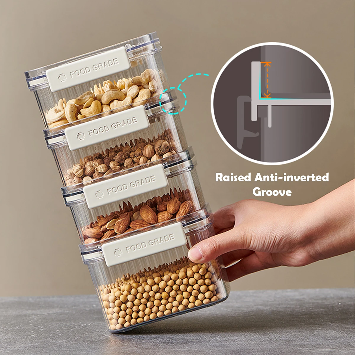 WMMO Cereal Storage Containers Kitchen Clear Pantry Container Food Organizer with Seal Lid Snacks Nuts Storage Containers