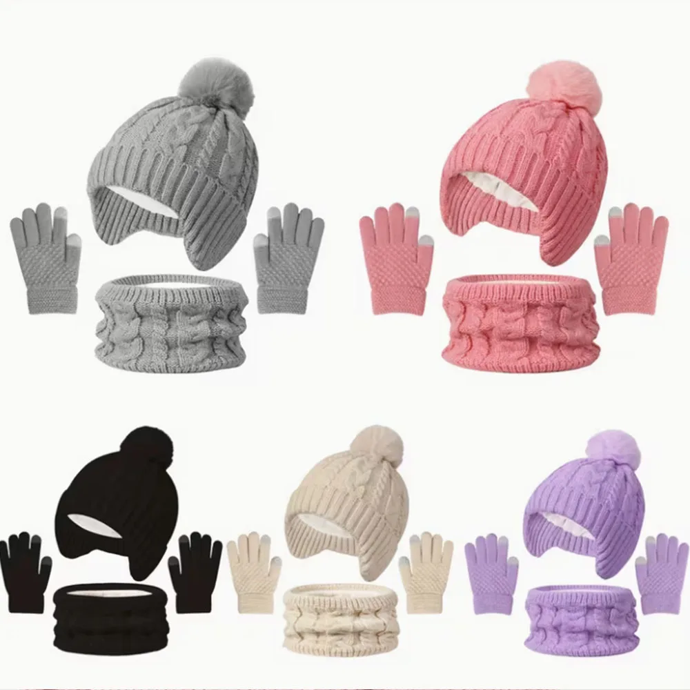 

3pcs Kids 3pcs Winter Warmth Set with Hat, Scarf & Gloves - Soft Pink &, Machine Washable, Polyester-Filled, Perfect for Outdoor