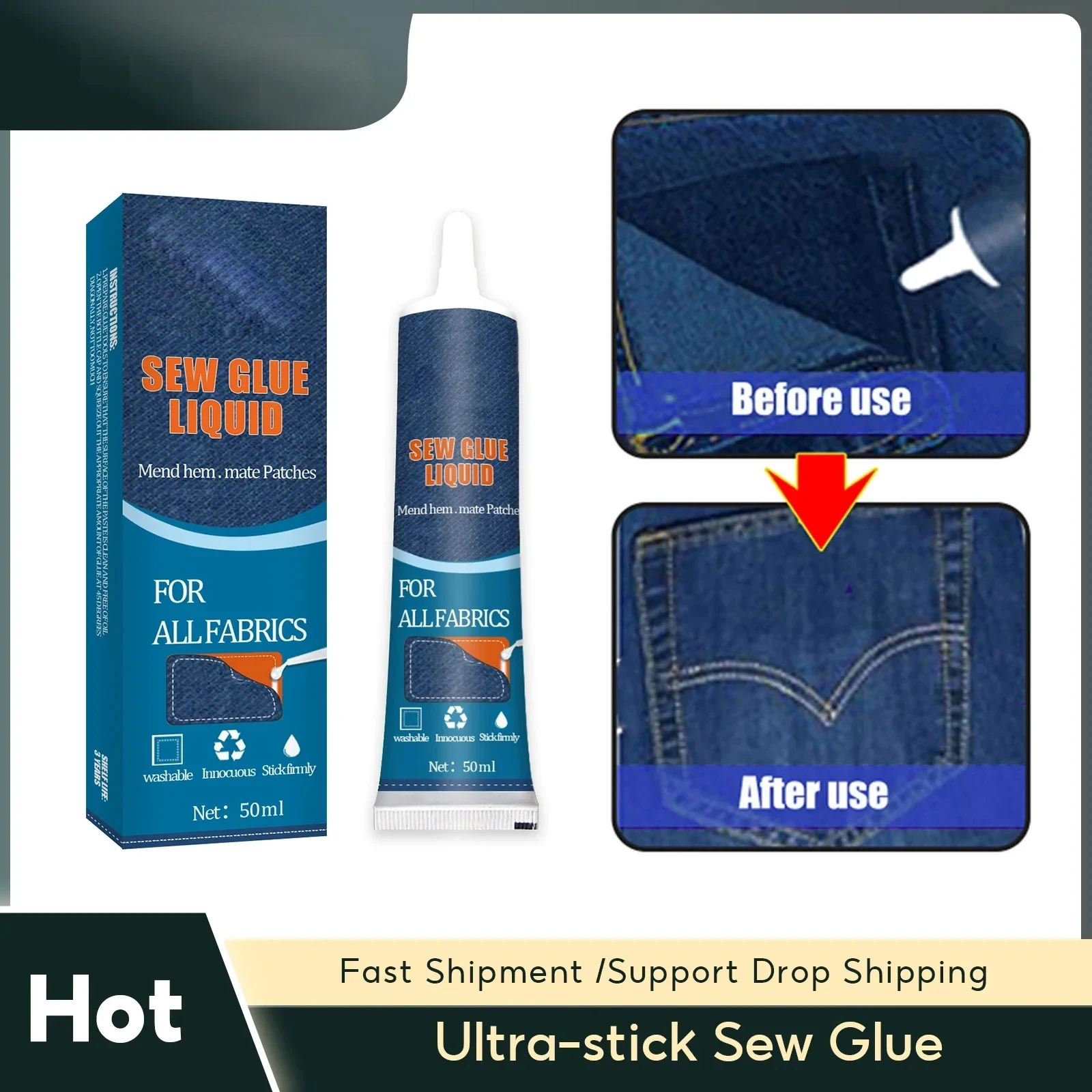 Ultra-Stick Sew Glue Sewing Leather Fast Dry Multifunction Clothes Repair Stitching Textile Cloth Instant Fabric Sew Glue Liquid