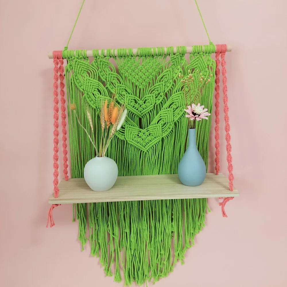 

Heart Patterns Wall Hanging Shelf Macrame Arts Crafts Display Stand Rustic Bedroom Living Room Floating Shelves Boho Home Decor