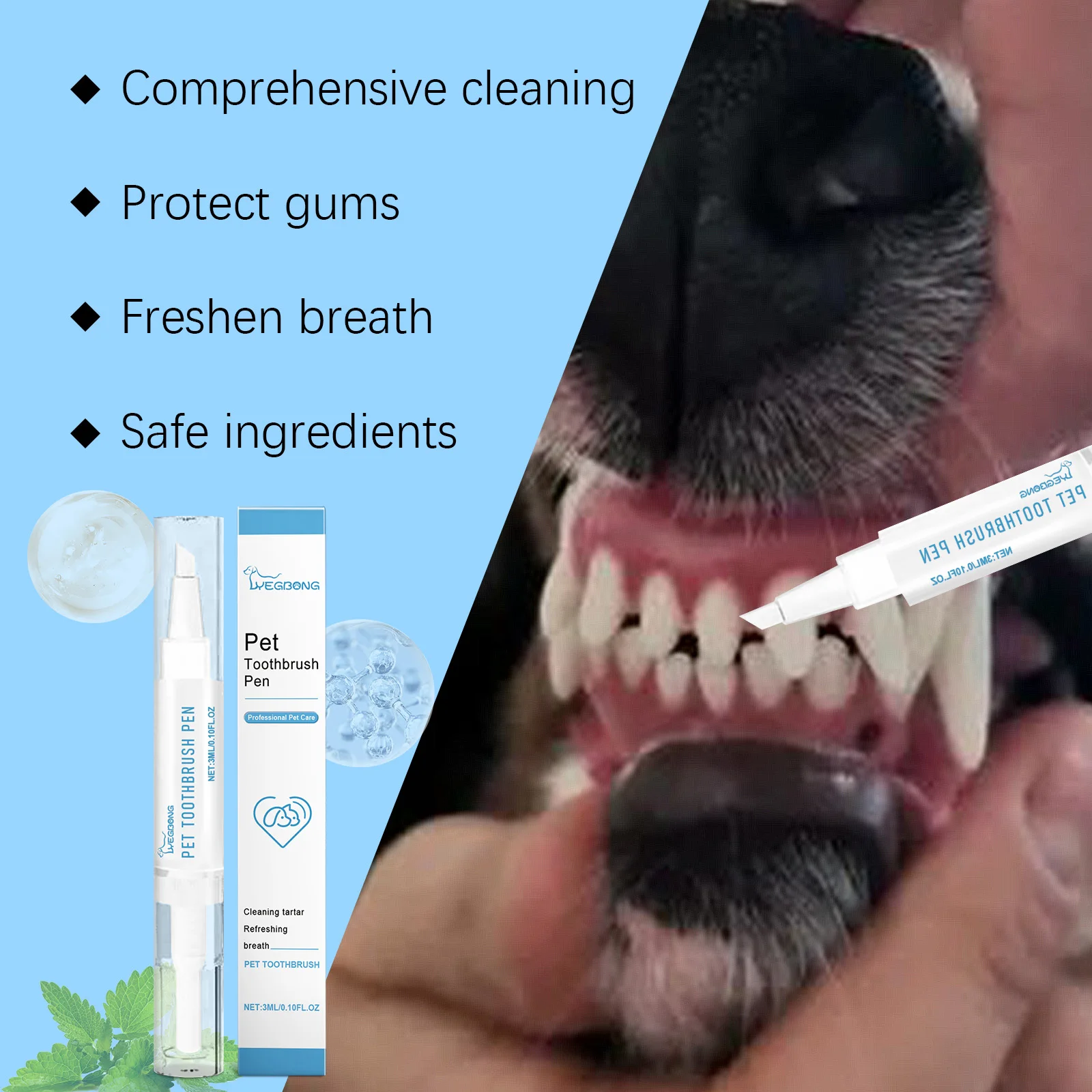 Yegbong 1PC Dog Cat Pet Teeth Cleaning Pen Brightening Grooming Toothbrush Dental Calculus Safe Tartar Remove Tool Mouth Fresh