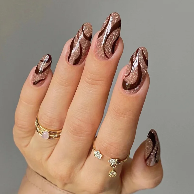 24pcs/box Ballerina Flase Nail Tips Colorful Ribbon Design Nail Art Almond Style Fake Nails Press on Nails Removable with Glue