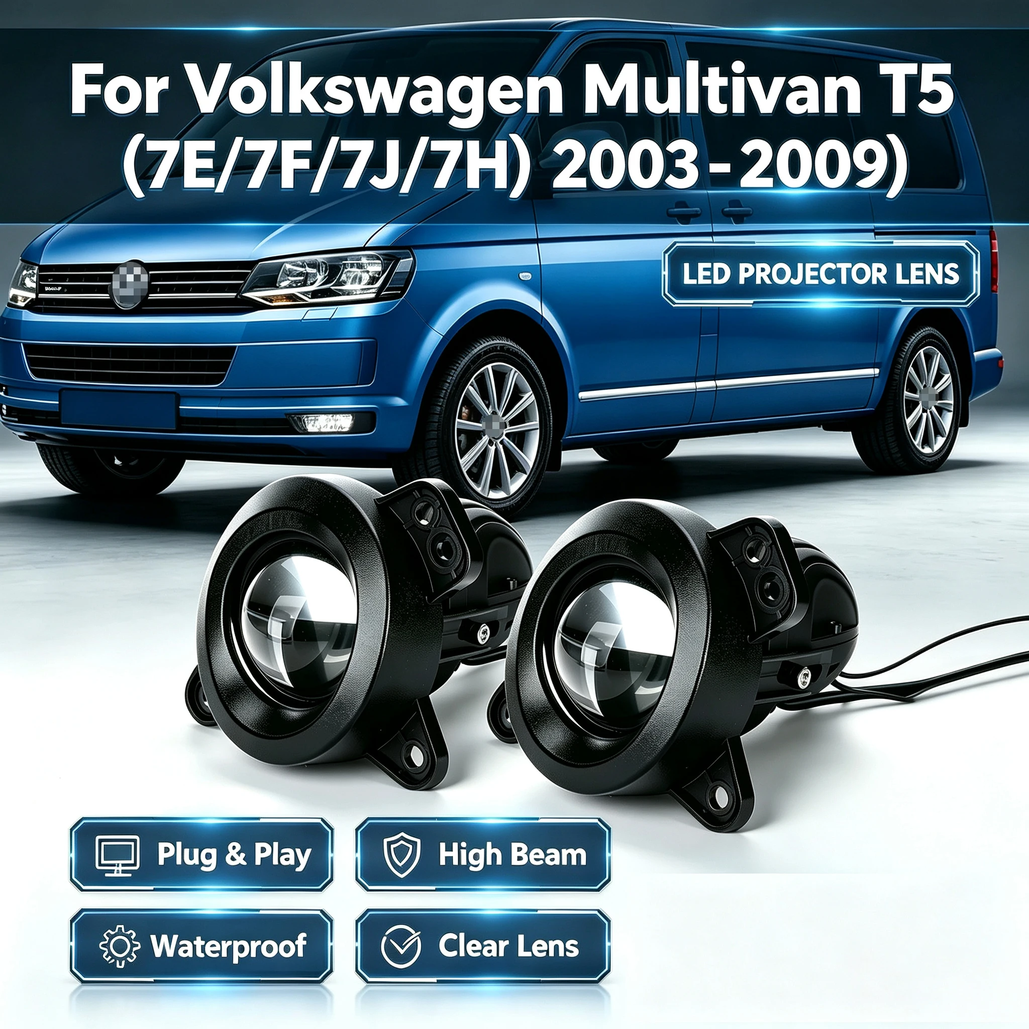 2Inch Bi LED Projector Lens Fog Lights With Brackets Driving Fog Lamps For Volkswagen Multivan T5 (7E/7F/7J/7H) 2003-2009