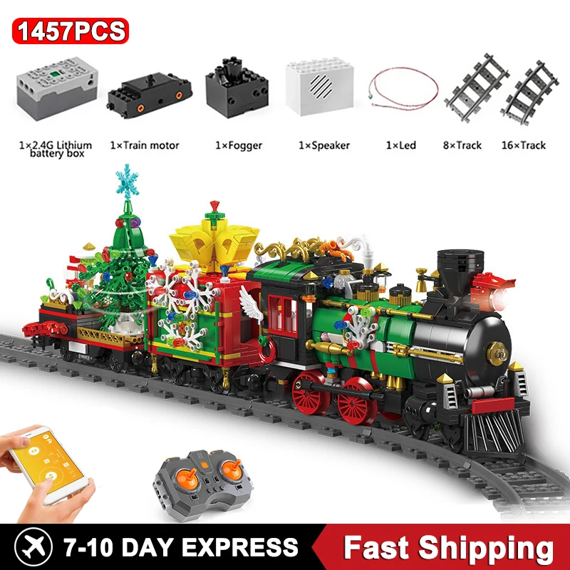 Electric Christmas Building Block The Motorized Winter Holiday Train Model Assembly Decoration Kids Train Model Gifts for Boys