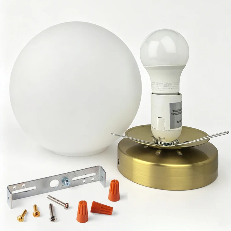 Frosted Globe Glass Flush Mount Ceiling Light,Brass,1 A19 LED Bulb Included for Bedroom, Hallway,Bathroom, Balcony,Living Room