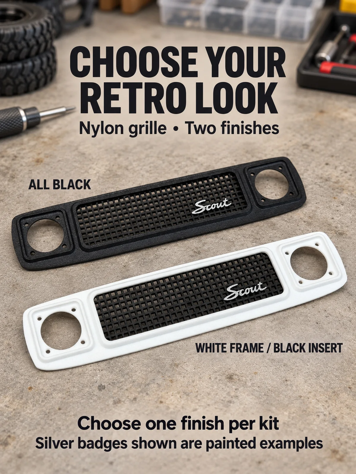 Retro Front Grille for Vanquish VS4-10 Origin 1/10 RC Crawler Nylon Frame Open Grid Insert Black or White Body Upgrade Parts