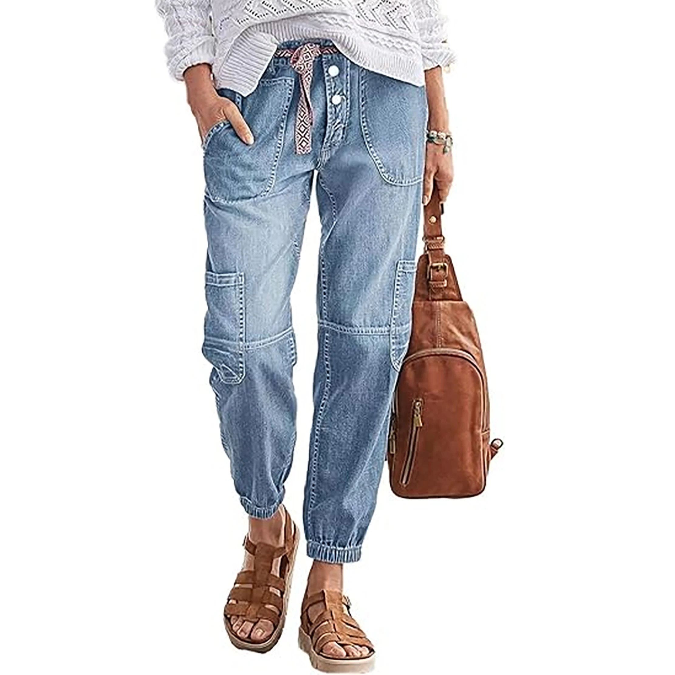 ヴィンテージスタイルのレディースクロップドデニムジーンズ、綿75%、ポリエステル23%、スパンデックス2%、ミディアムストレッチフレンチボタンフライローライズジーンズ