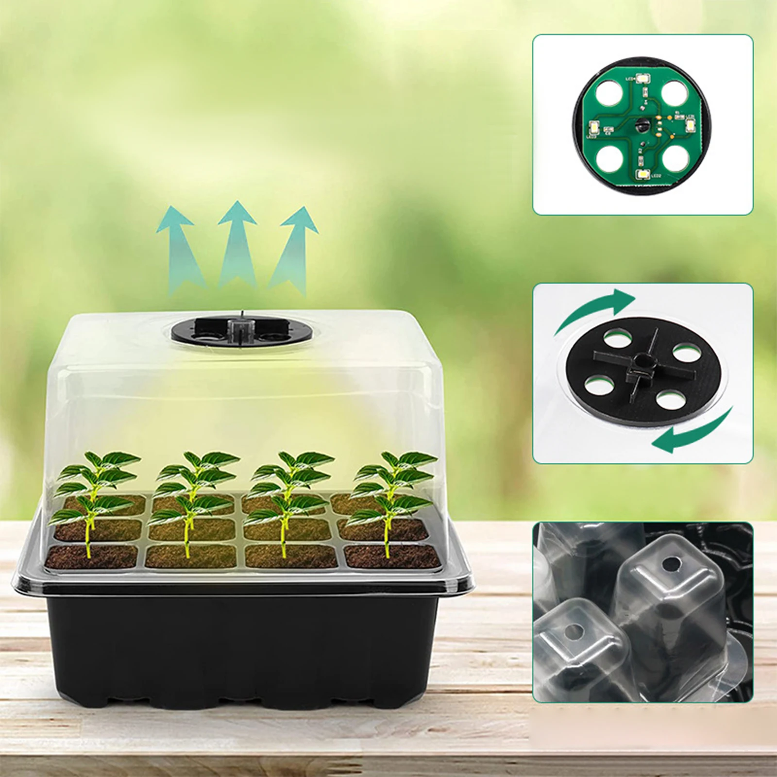 Plants Seed Starter Trays Nursery Pot with Light 12 Holes Humidity Domes Seedling Starter Trays for Greenhouse Growing Trays