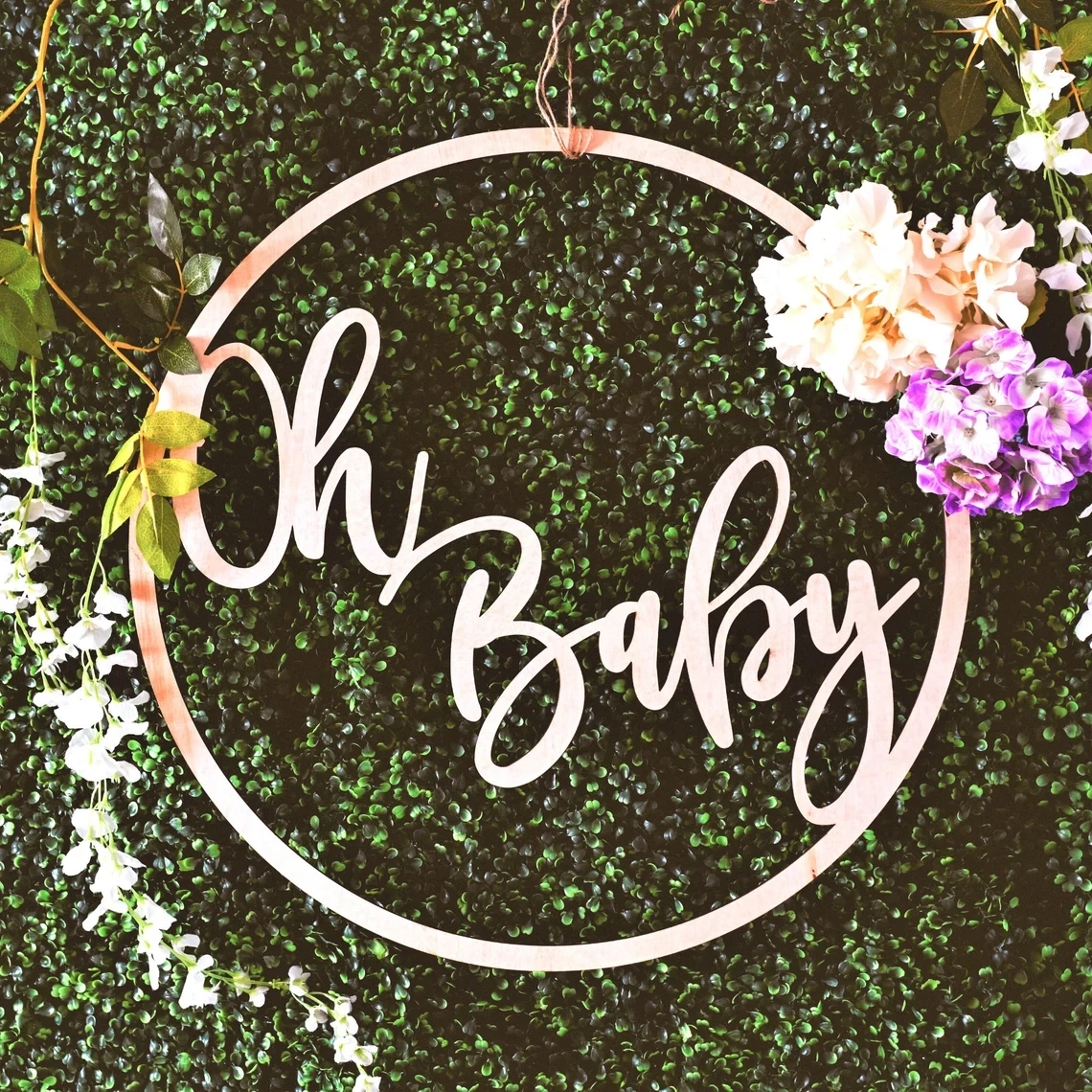 Oh Baby Circle Baby shower sign, Babyshower Decorations, Wooden Laser Cut Party Sign, Nursery Sign for New Baby