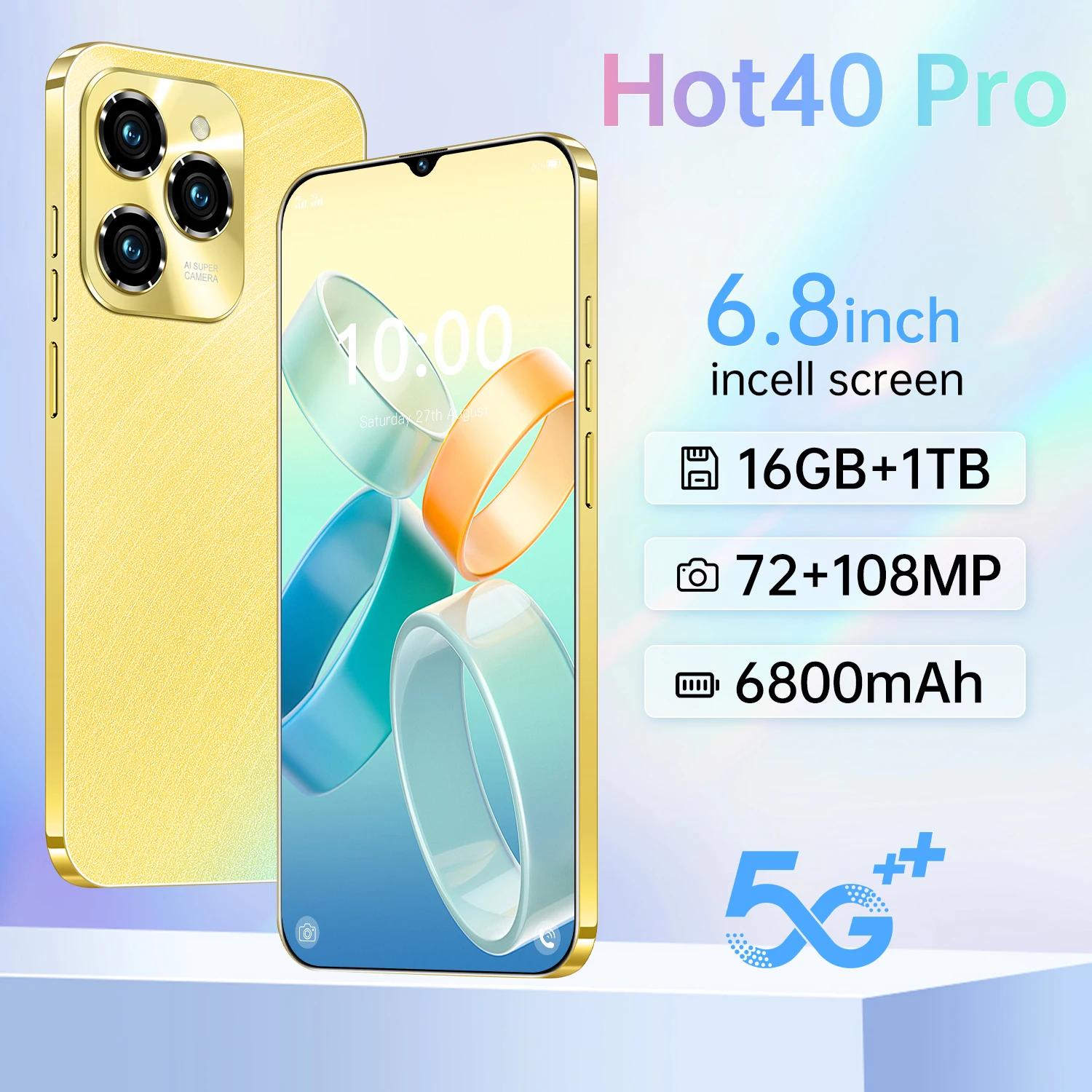 

2025 HOT 40 Pro Original For Brand New Smartphone 6.8 inch Full Screen 4G 5G Cell Phone 6800mAh Mobile Phones Global Version