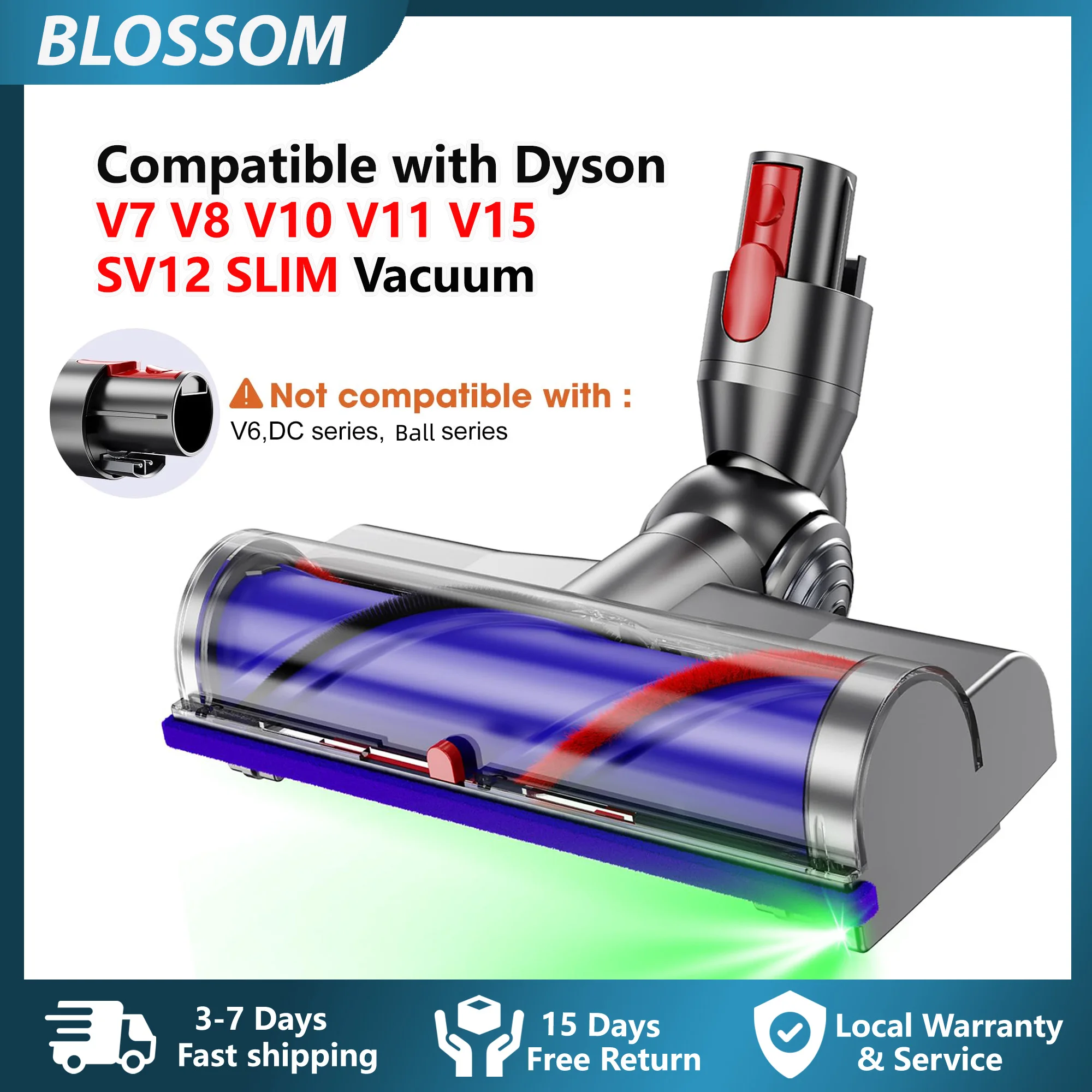 Cabezal de cepillo giratorio LED Blossom de repuesto para aspiradoras Dyson V7 V8 V10 V11 V15 SV12, accesorios para limpieza de suelos y alfombras