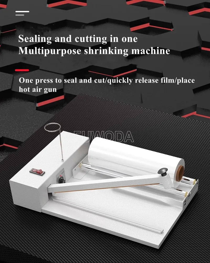 Manual Sealing Cutting Shrinking Machine 220V Heat Gun Packing Tool Tabletop Portable Packaging Small Production