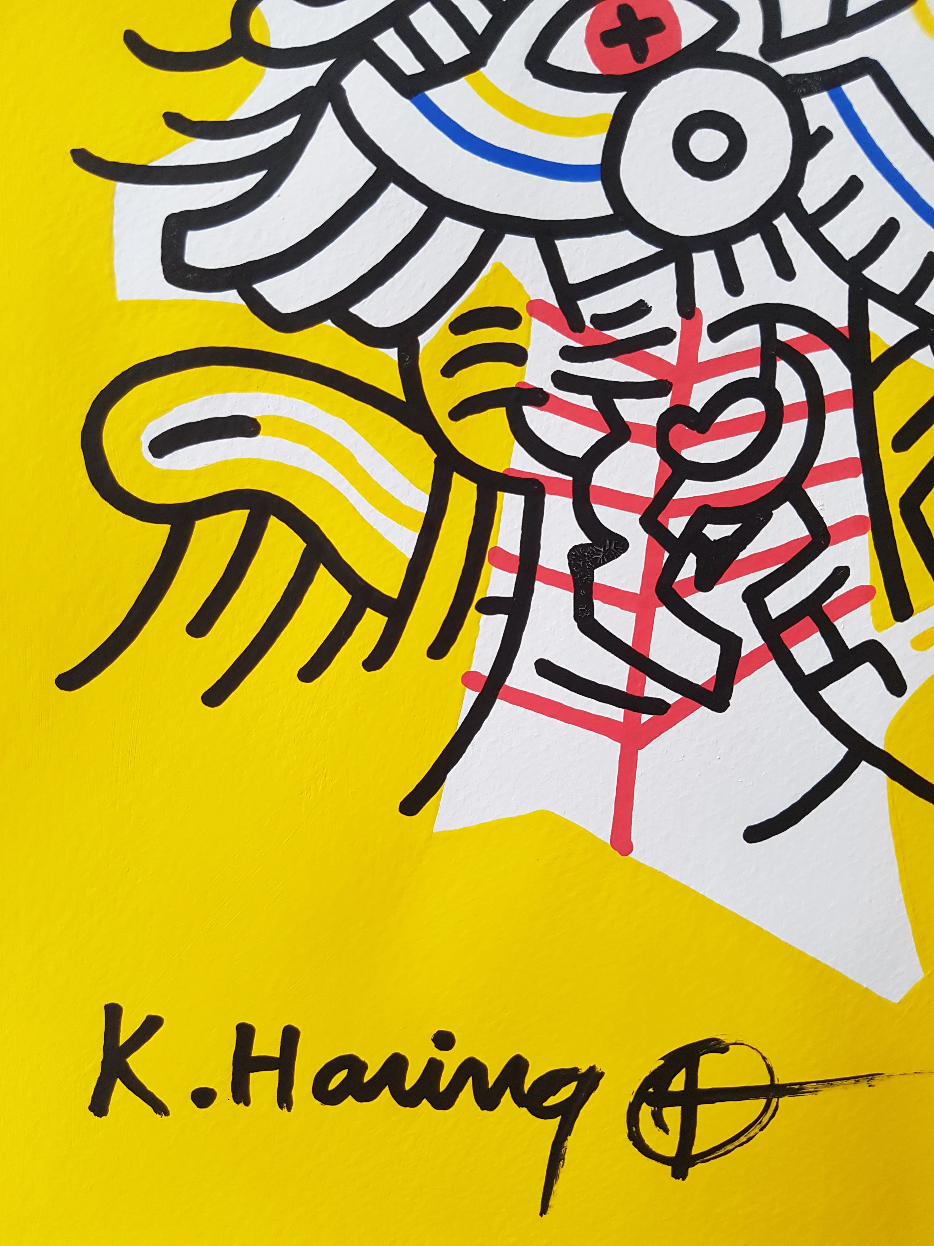 Keith Haring drawing. Watercolor on paper. Pop Art. Handmade. Vintage. Art. Watercolor Painting. Home Office Decor. Yellow Poste