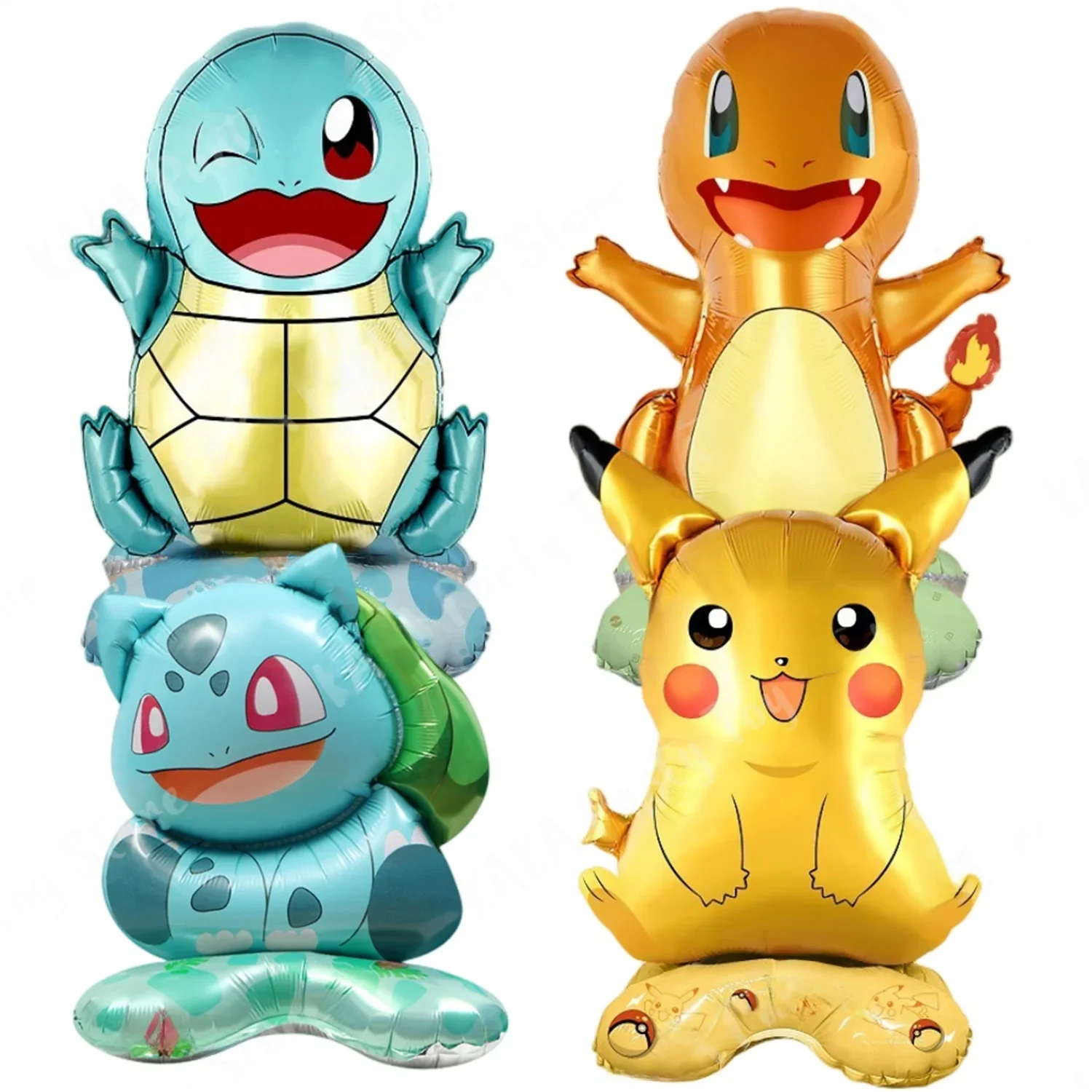 Ballon Pokemon debout, 4 pièces, dessin animé Pikachu écureuil Bulbasaur, fournitures de décoration en aluminium, cadeau de fête d'anniversaire pour enfants