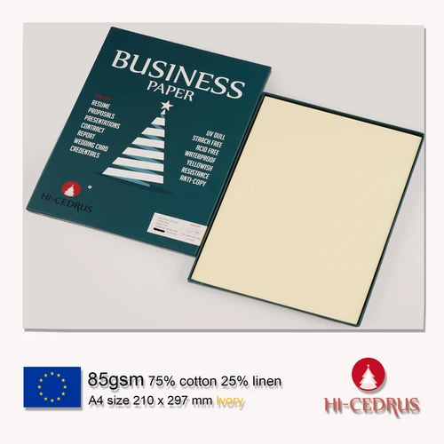 75% 면 25% 리넨 종이, 아이보리 색상, 가시 섬유, 전분 없음, 방수 100 시트, GLYYT042, 85gsm, A4 210x297mm 