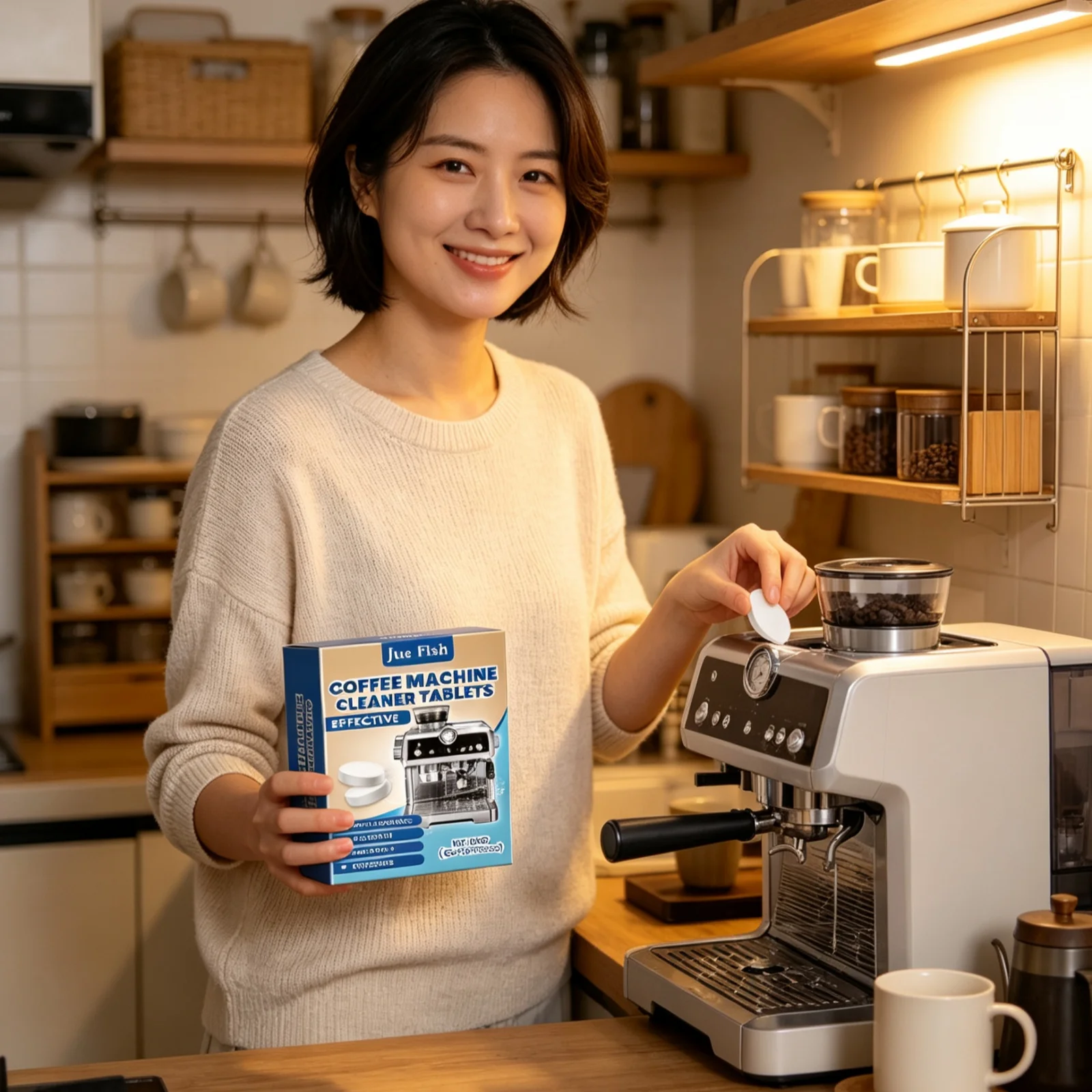 Jue Fish Coffee Machine Cleaner Tablets Deep Cleansing Fast Dissolving Stains Remove Coffee Odor Effervescent Cleaning Tablets ﻿