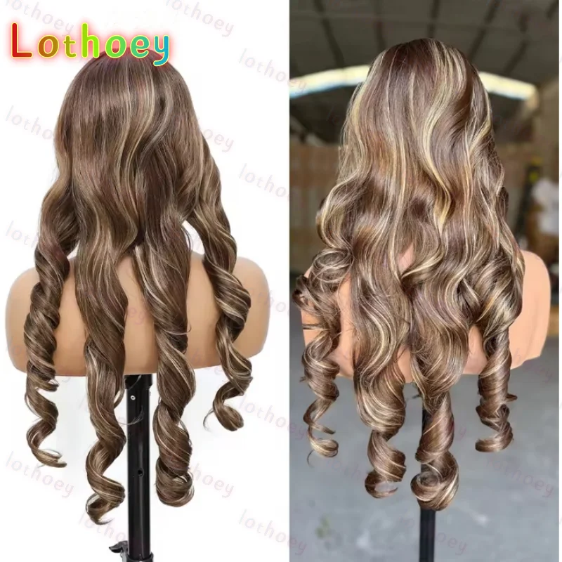 28Inches Loose Body Wave Lace Frontal Wigs   Brown Blond   Frontal Multi-specificationn Lace Wig Humen Hair Wig For Women