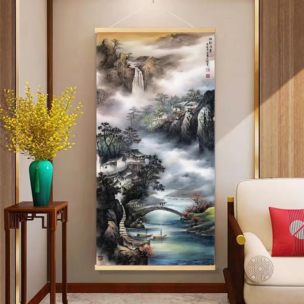 

Wooden Hanging Canvas Poster, Chinese landscape painting, Wall Art Canvas Prints for Livingroom, Bedroom, Corridor