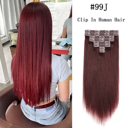 Clip In Human Hair Extensions Real 100% Natural Remy Burgundy Wine Red Gold Black Long Full Head Clip-On 8Pcs For White Women