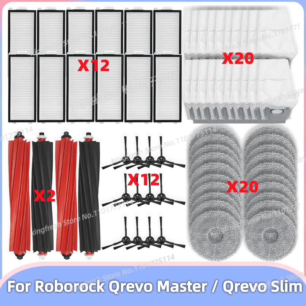 Fit For Roborock Qrevo Master, Qrevo Slim, V20, P10S Pro Parts Main Roller Side Brush Cover Filter Mop Cloth Bracket Dust Bag