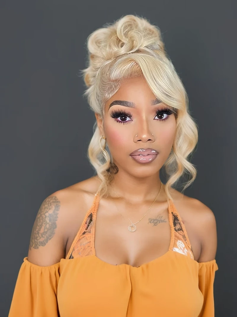 13x4 الجسم موجة 613 الدانتيل شعر مستعار أمامي شعر الإنسان 200% الكثافة شقراء الدانتيل الجبهة الباروكات شعر الإنسان 613 شعر مستعار أشقر مع شعر الطفل