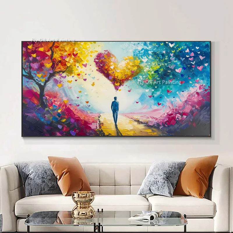 Colorful Hearts Man Canvas Art Man With Hearts Graffiti Oil Painting Handmade Love Street Art Abstract Street Painting For Decor