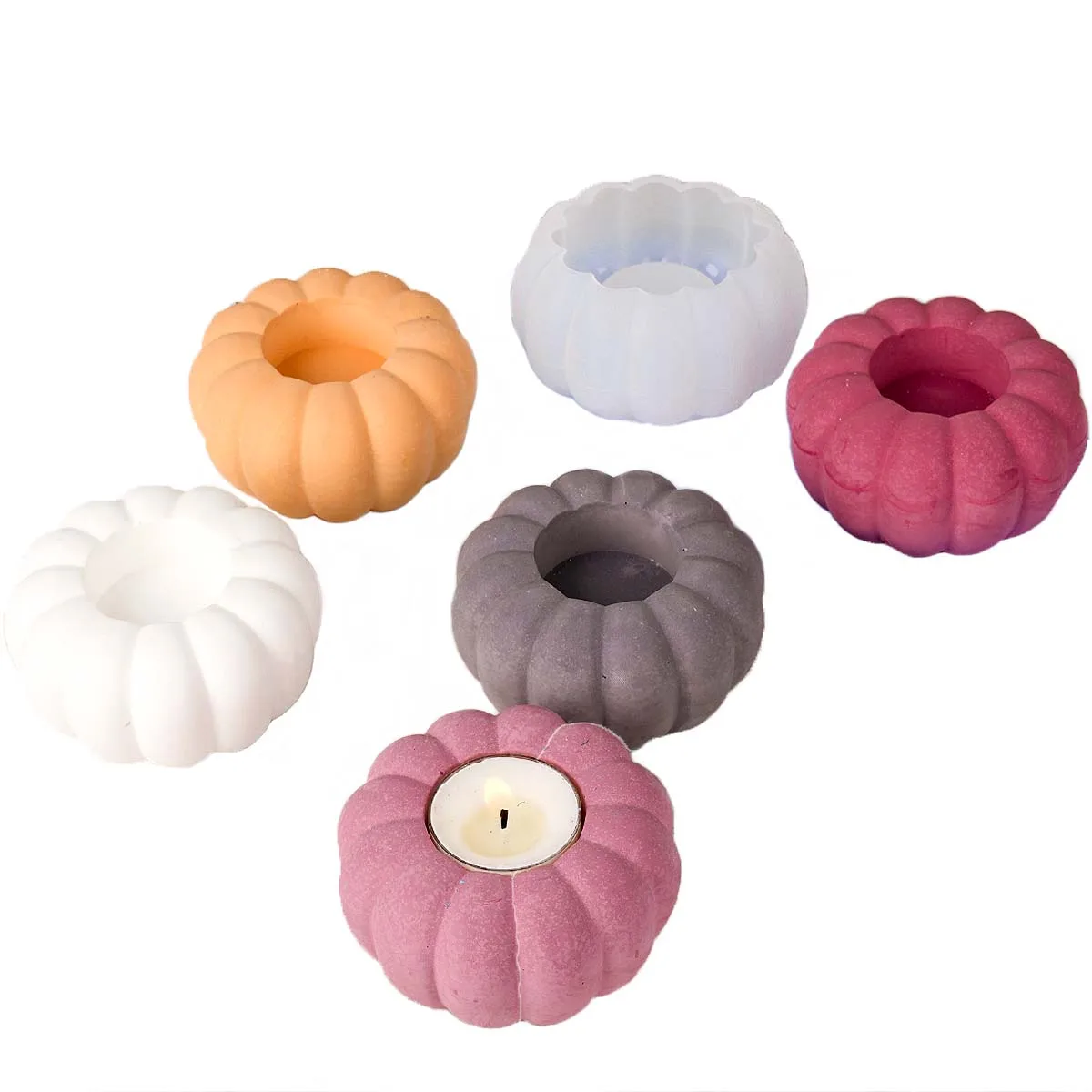 3D Kürbis Kerzenhalter Silikonform DIY Halloween Ornament Handwerk Herstellung Gips Harz Kerzenständer Gussformen Home Decor