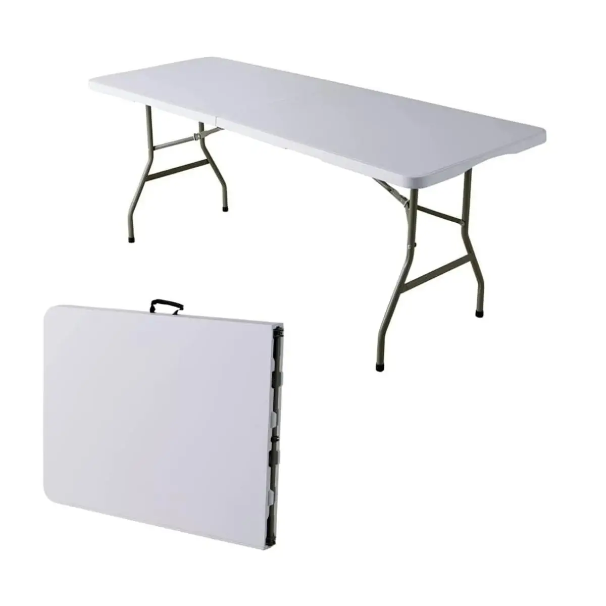 Lightweight Folding Trestle Table,150x70x75cm,Heavy-Duty Plastic Picnic and Camping Table with Carry Handle, Home,Outdoor, White