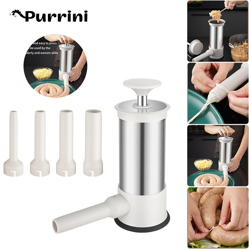 304 Stainless Steel Manual Enema Machine Sausage Maker With 4 Nozzles Press Type Home Kitchen Meat Corn Tools Accessories