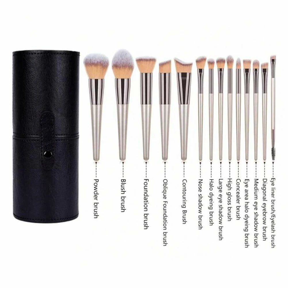 Juego de brochas de maquillaje color champán para mujer, base cosmética en polvo, colorete, sombra de ojos, Kabuki, mezcla de brochas de maquillaje, herramientas de belleza