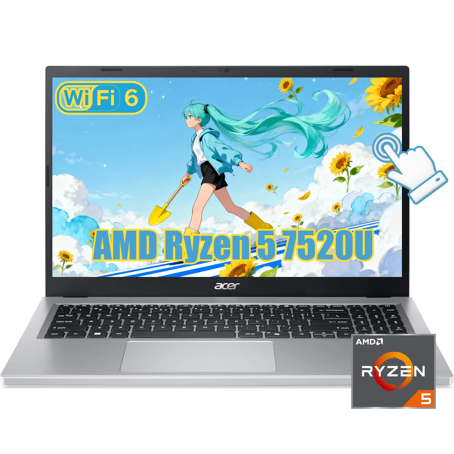 Acer Aspire Go 15.6" FHD Touchscreen Laptop, AMD Ryzen 5 7520U, 8GB LPDDR5X RAM, Up to 2TB SSD, Wi-Fi 6, Windows 11 Home