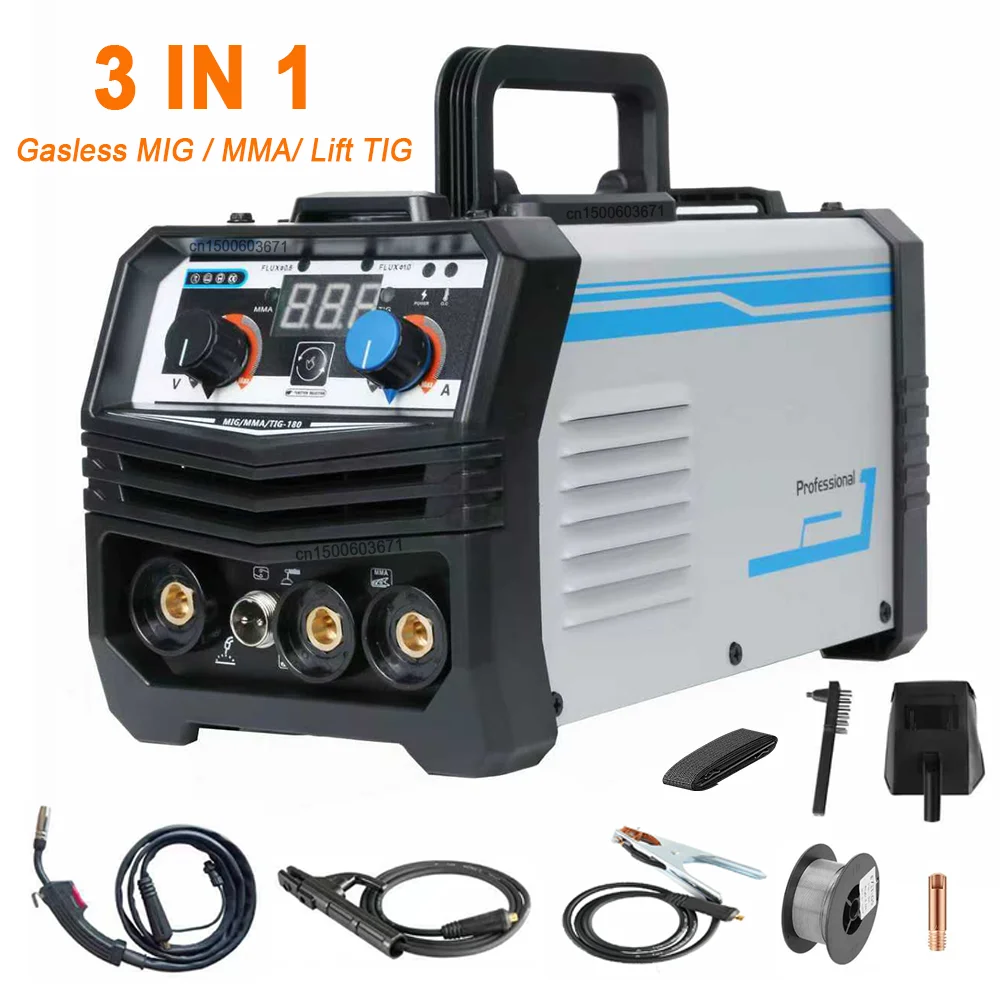 Saldatrice 3 in 1, senza gas, MIG, MMA, Lift TIG, portatile, inverter DC, con alimentazione automatica del filo, saldatura a contatto, saldatura a flusso senza gas, con display digitale, 220V, spina