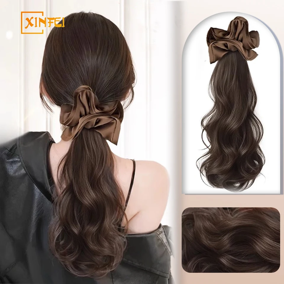 Synthetic Brown Hair Ring Claw Clip  Autumn And Winter Temperament Korean Style Layered Curly Ponytail Low Tie Natural Ponytail