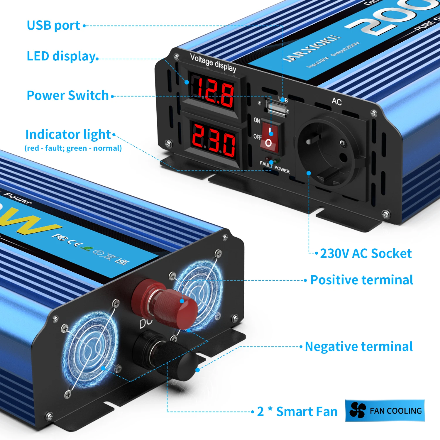 Imagem -03 - Inversor Puro 12v 220v do Sinus 12v 24v 220v Tensão 4000w 3000w 2000w dc 12v 24v Transformador Onda Senoidal Pura Solar Inversor Led