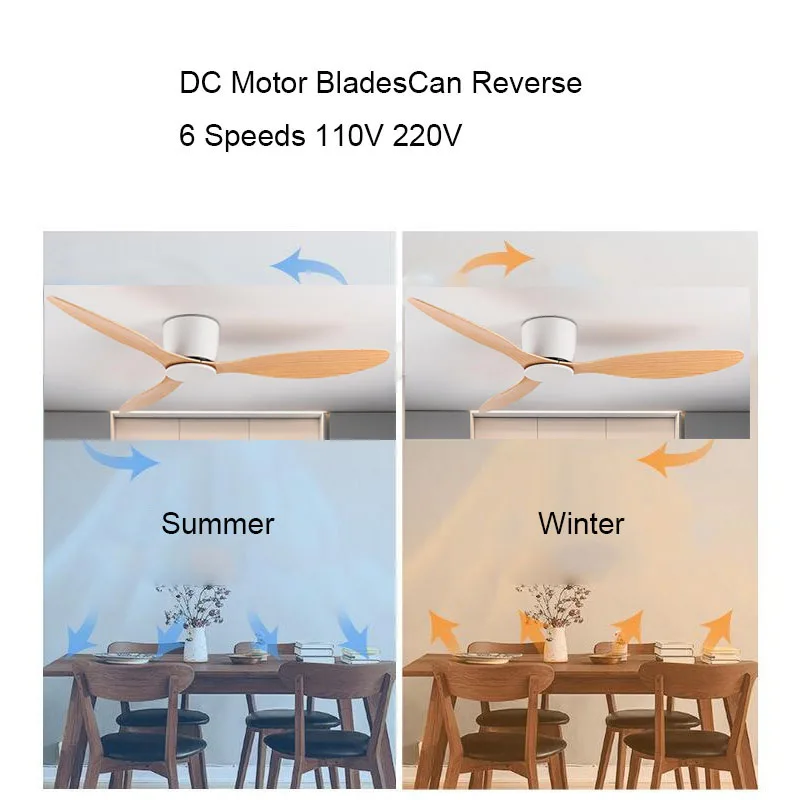 Ceiling Fan Reversible 42 52 Inch DC Motor Remote Control 6 Speeds Cooling Fan Low Floor Design Ceiling Fan White wood Black FAN