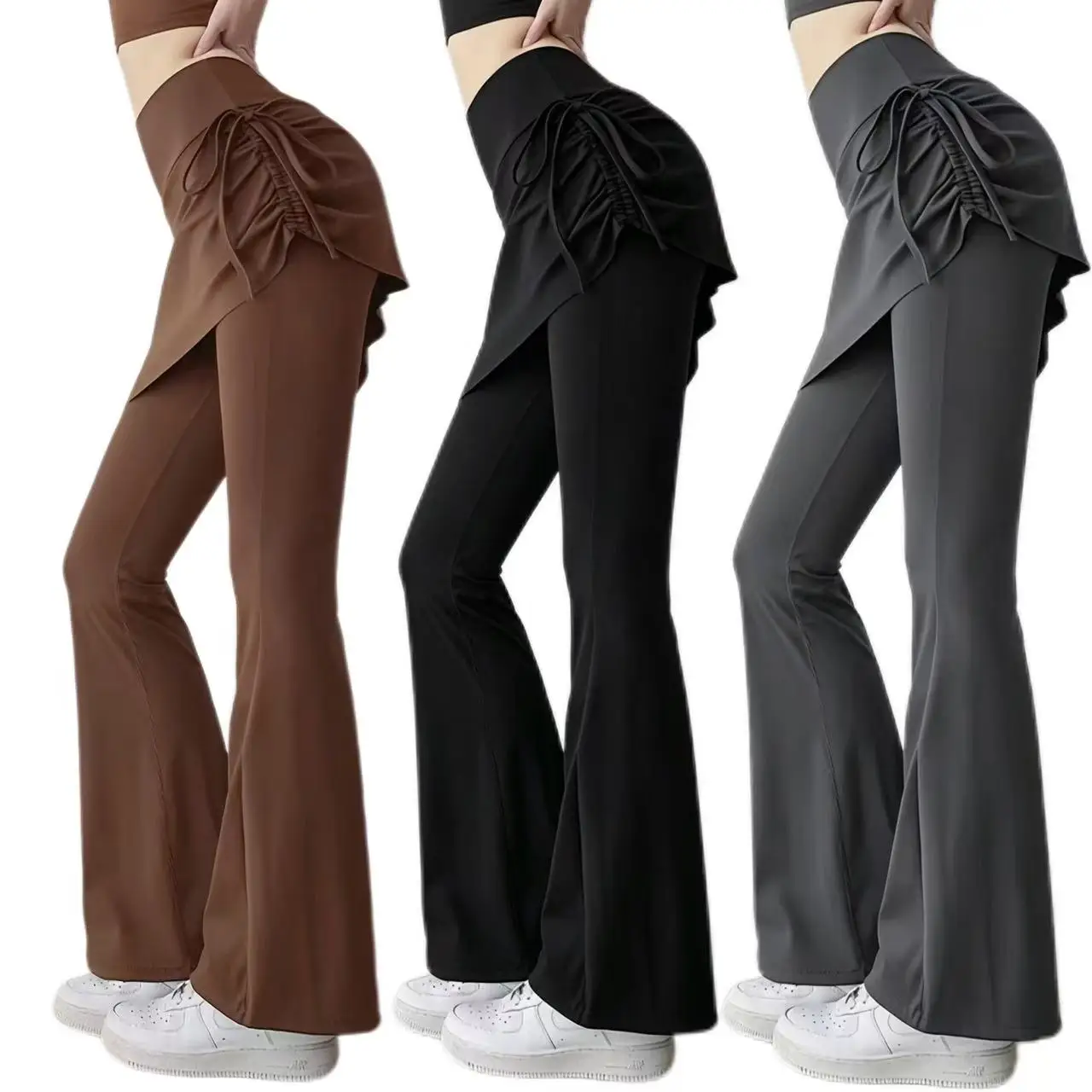 New Women's Casual Sports Horn Pants with Buttock Curtain, High Waisted Elastic Anti See Through Quick Drying Sports Pants