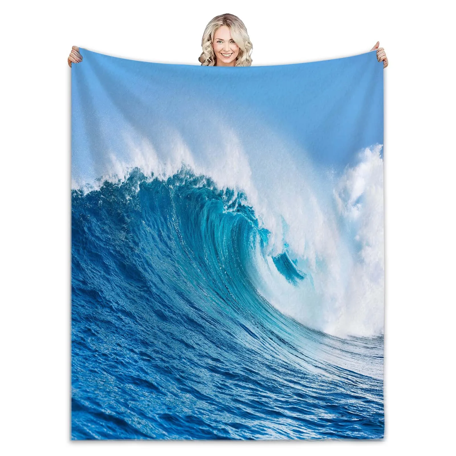 1pc Cozy Sea Surf Print Soft Blanket - Skin-Friendly, Casual, and Versatile Shawl for Sofa, Living Room, and Outdoor