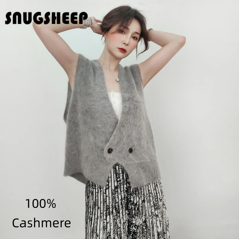 100 cashmere vest women red top sweater gilet knitted clothing brown fashion style vintage woman clothes cute vests preppy vests