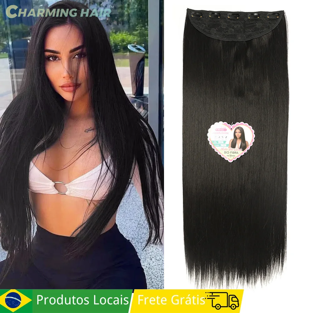 Tic Tac Extensão de Cabelo Longo e Liso Clipe Alta Qualidade Bio Fibra Orgânico Resistente ao Calor e Enrolável 155g 70cm "GAL"
