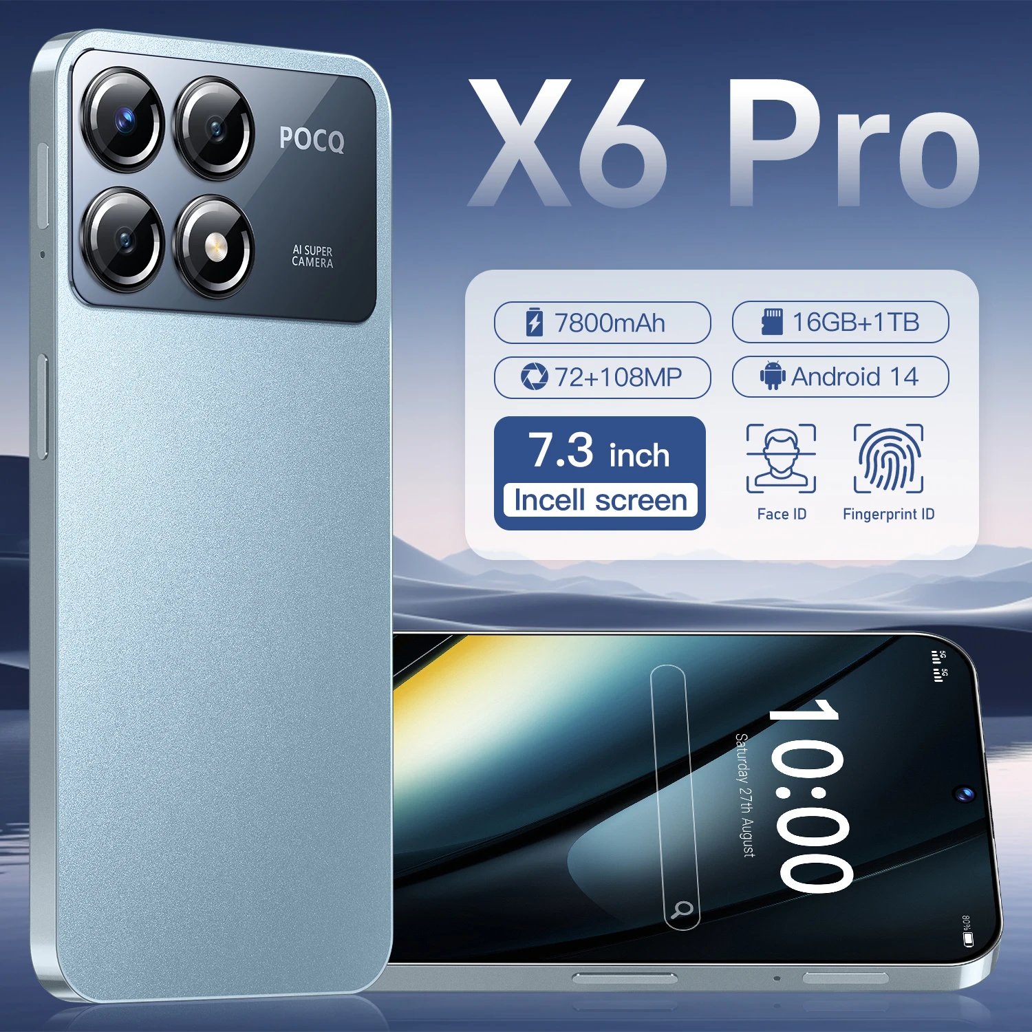 

2024 New X6 Pro Smartphone 7.3 inch Full Screen 4G/5G Cell Phone 16TB+1TB 7800mAh Mobile Phones 108MP Global Version Celulares