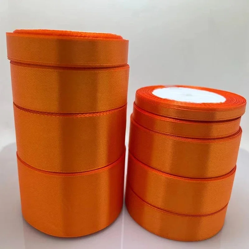 Ruban jaune orange pour décoration de mariage et de Noël, nœuds de bricolage pour artisanat, emballage cadeau, 22 mètres/rouleau, 6mm, 10mm, 15mm, 20mm, 25mm, 40mm, 50mm