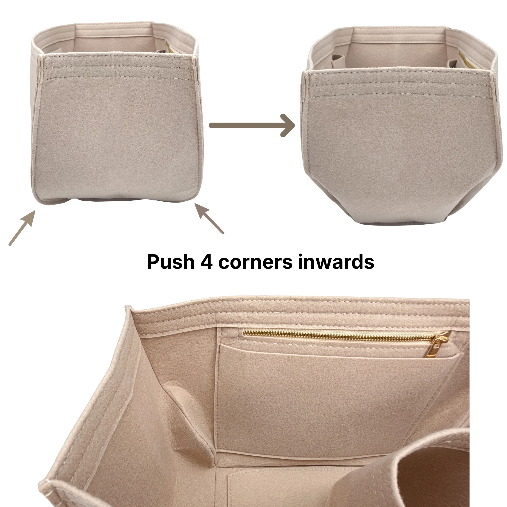 Fit for Cyme Large/ Mini Tote, Bag Organizer Insert Purse Liner, Felt Inner with Zipper Water Bottle Holder Storage Pouch Shaper
