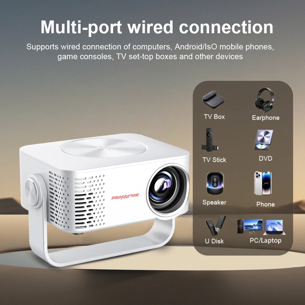 ZNLYRION Mini LCD Projector M60 Native 1280*720P Support 4K 180° Rotatable Stand Auto Keystone WiFi6 BT5.0 Portable Home Theater Movie Projector - view 7