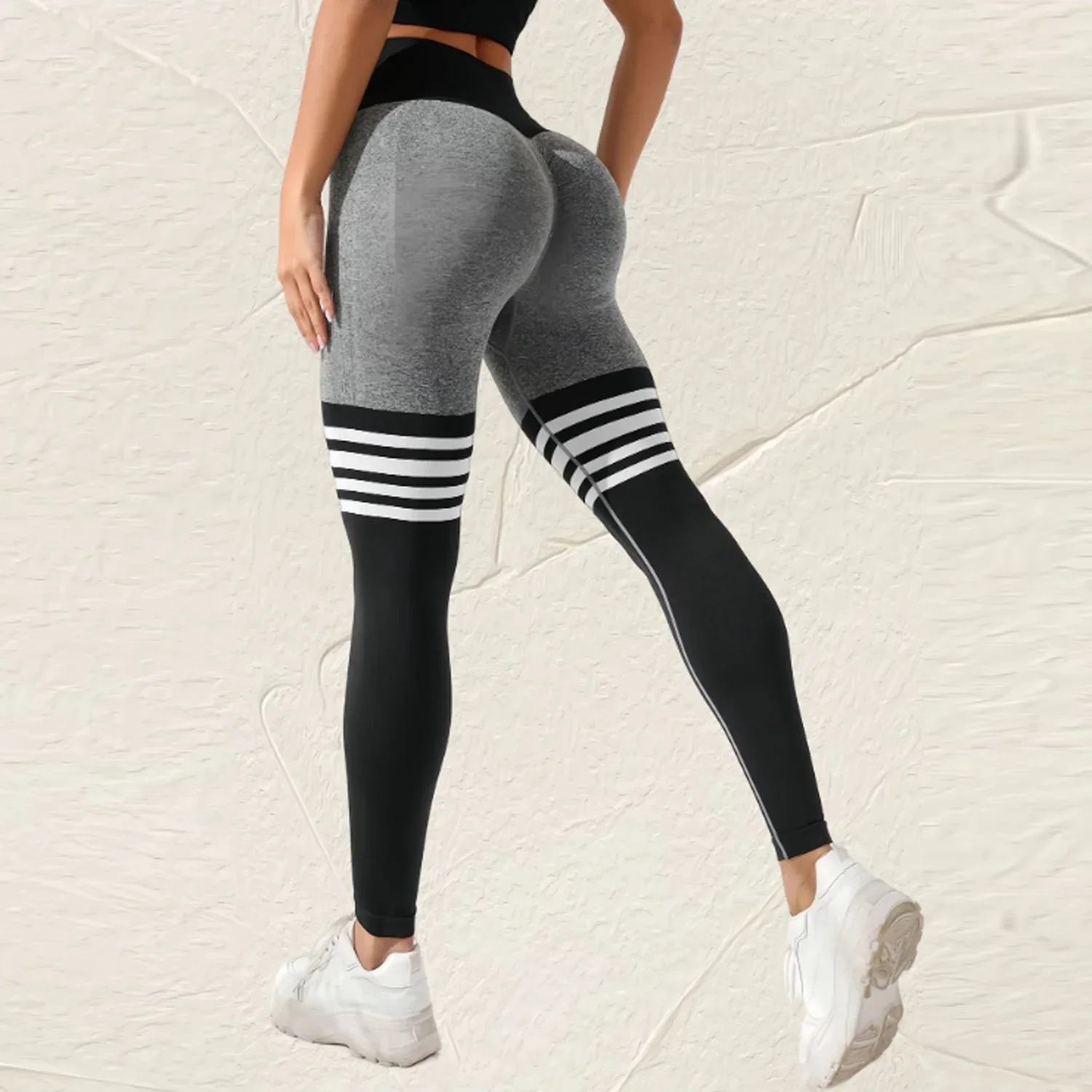 Women Line High Waist Leggings Butt Lifting Sports Yoga Pants Athletic Workout Elastic Leggins Training Gym Scrunch Tights