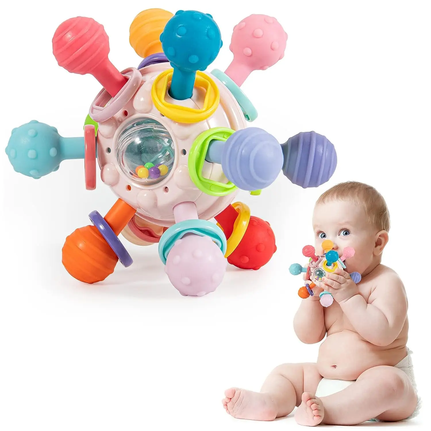 Baby sensorische Beiß spielzeug, Baby Montessori Spielzeug, Neugeborene Beißball, Rassel Kau