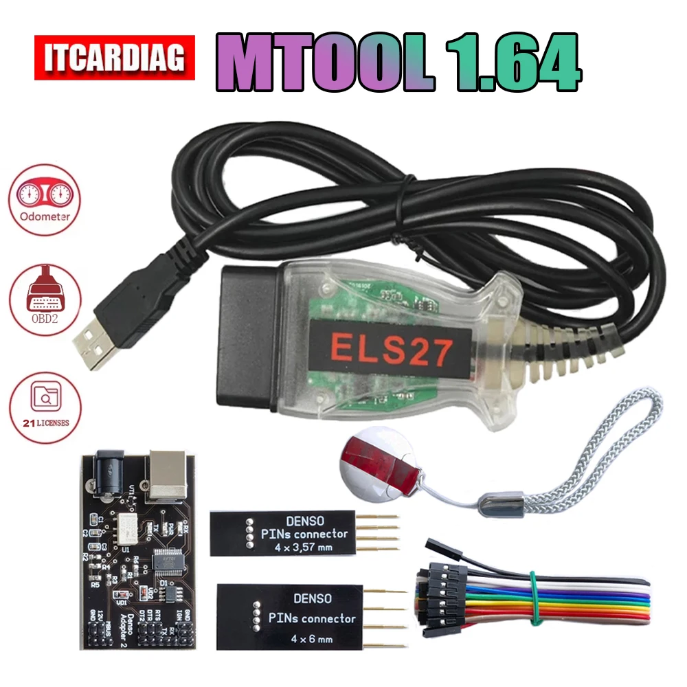 

Mtool V1.64 Mileage KM Adjustment Software Rollback Programmer Dongle Denso Adapter Denso Pin Wire Cable Mileage Correction Tool