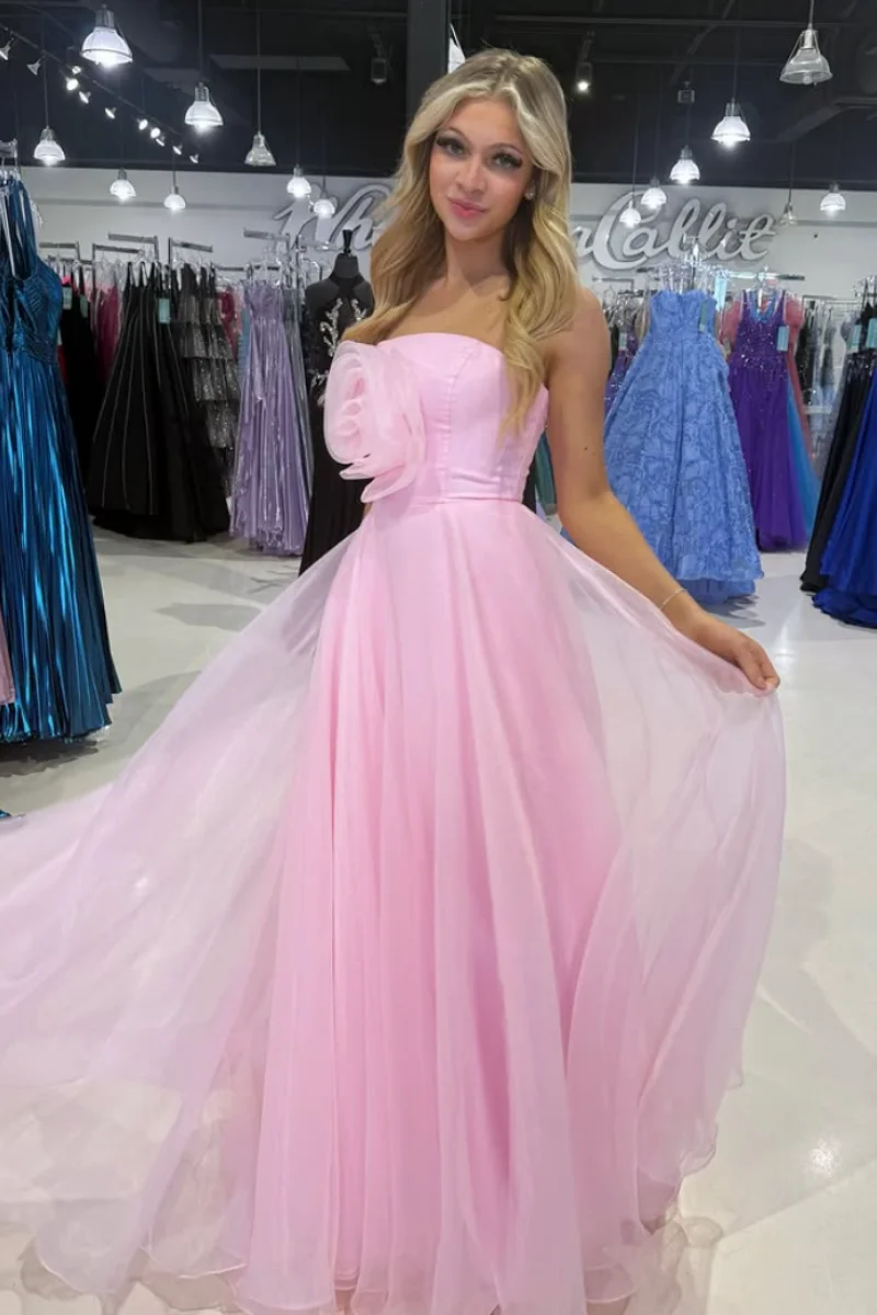 เจสสิก้าหวานสีชมพูชุดราตรี Handmade Organza ดอกไม้ชุดราตรี Off-ไหล่ Lady Wedding Party Dresses ที่กําหนดเอง