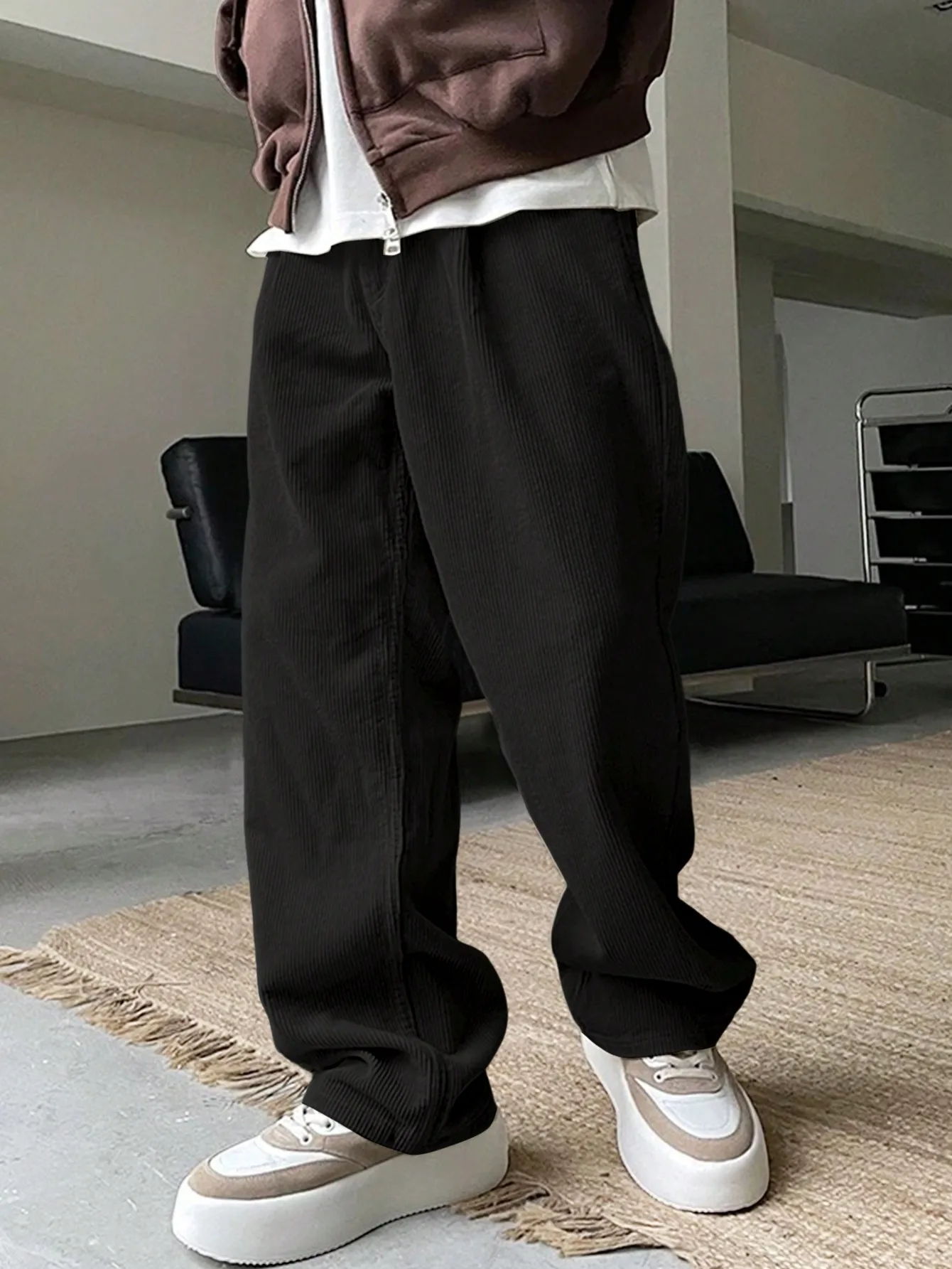 Men's Slant Pocket Corduroy Wide Leg Pants For Autumn